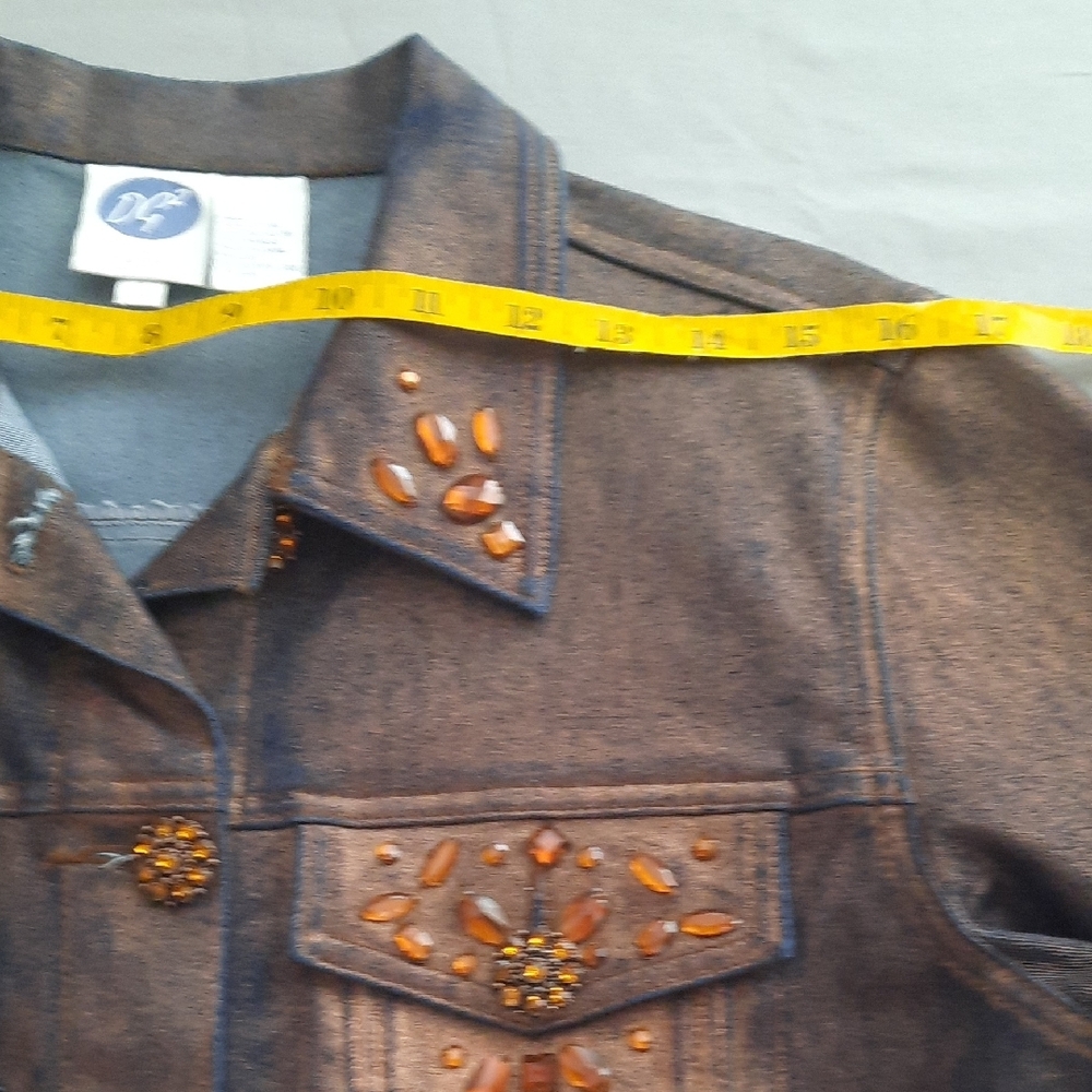 Diane Gilman Dark Brown Embellished Jean Jacket - Size S - Picture 7 of 11